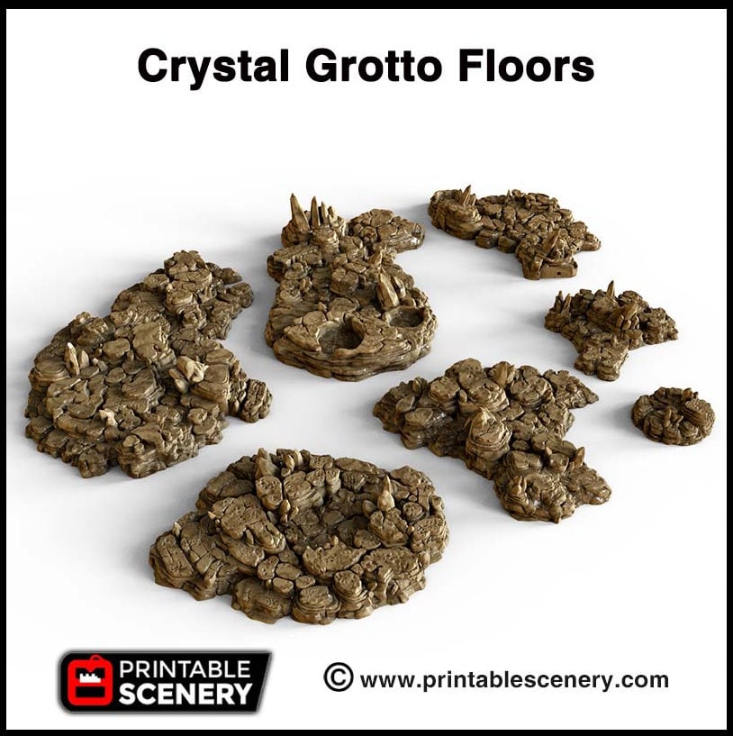 Crystal Stone Floors 7pc set | DnD Terrain Scatter Dungeon Tiles Platform Printable Scenery Fantasy Tabletop Game 3D Printed TTRPG Diorama-2