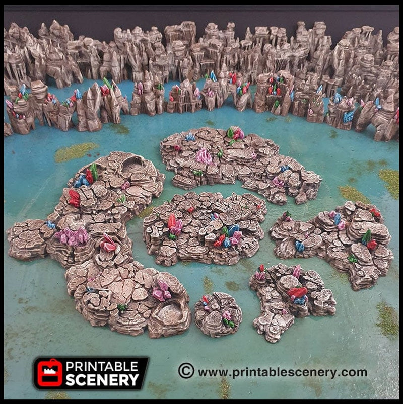 Crystal Stone Floors 7pc set | DnD Terrain Scatter Dungeon Tiles Platform Printable Scenery Fantasy Tabletop Game 3D Printed TTRPG Diorama-1