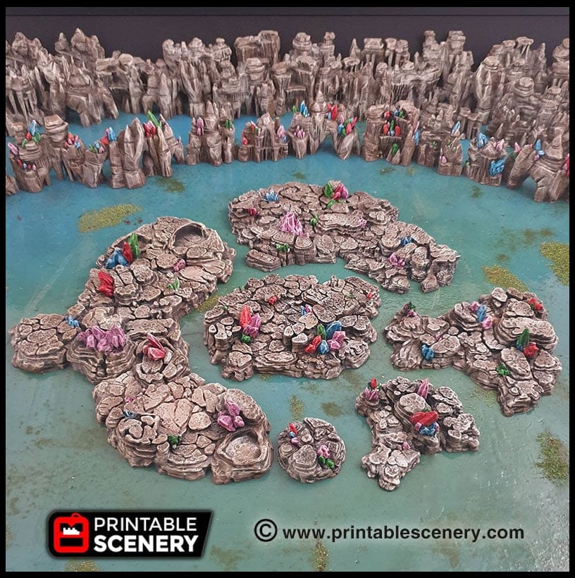 Crystal Stone Floors 7pc set | DnD Terrain Scatter Dungeon Tiles Platform Printable Scenery Fantasy Tabletop Game 3D Printed TTRPG Diorama