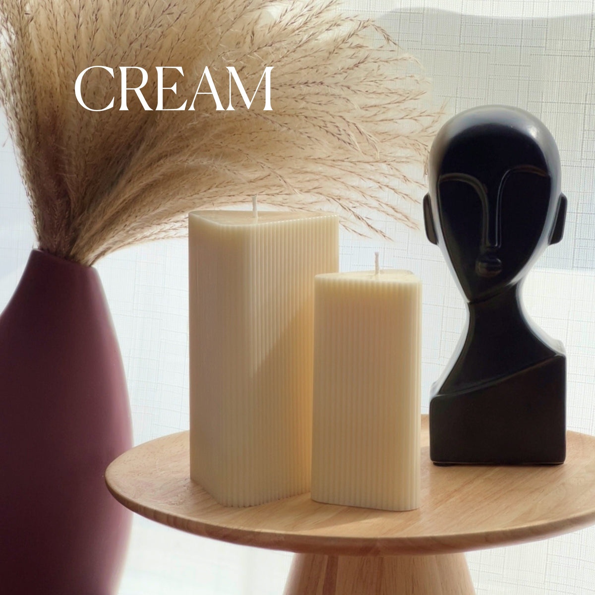 Ribbed Triangular Pillar Soy Wax Candle Set | Unscented Decorative Candles-3