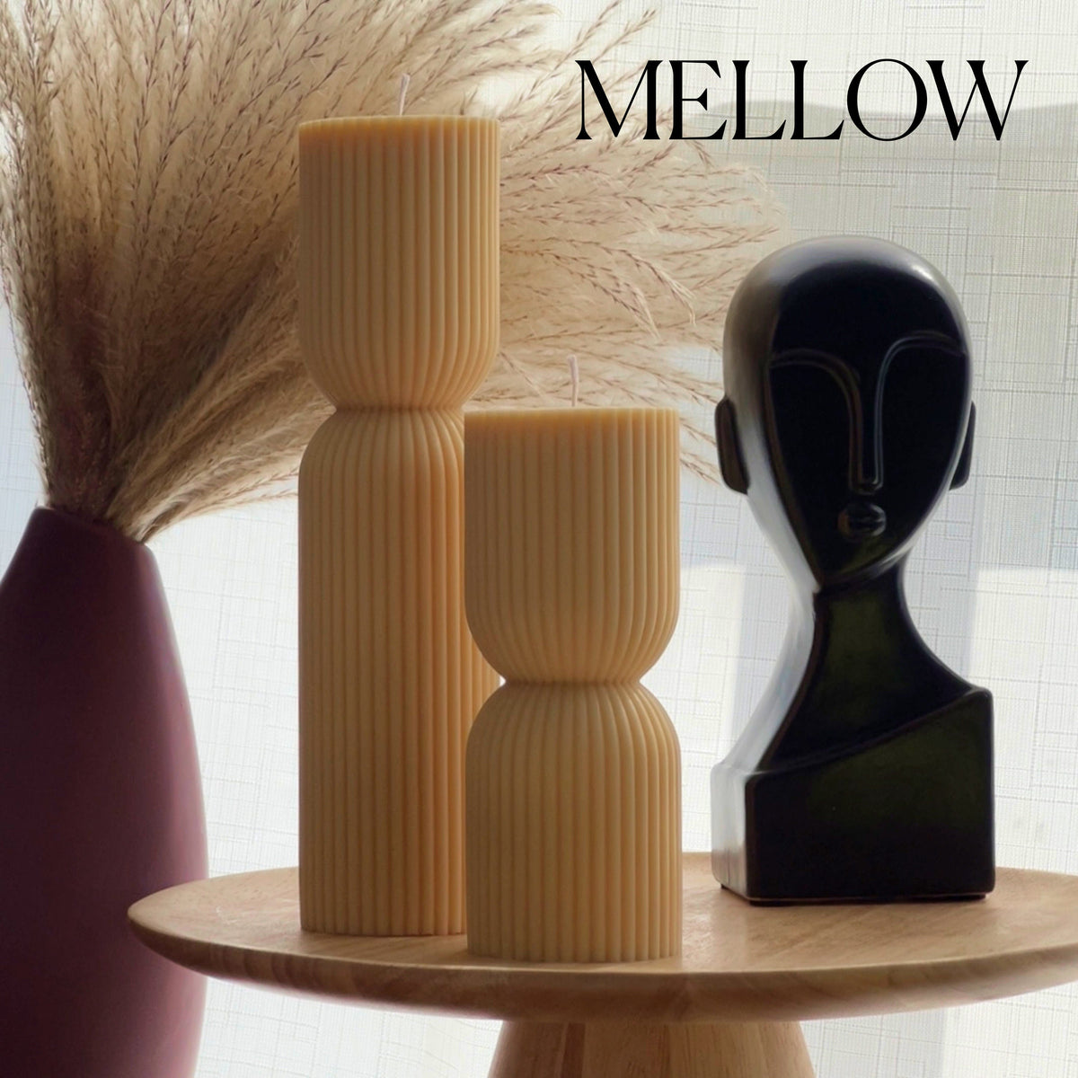 Ribbed Hourglass Pillar Candle: Sculptural Soy Wax Candle-4
