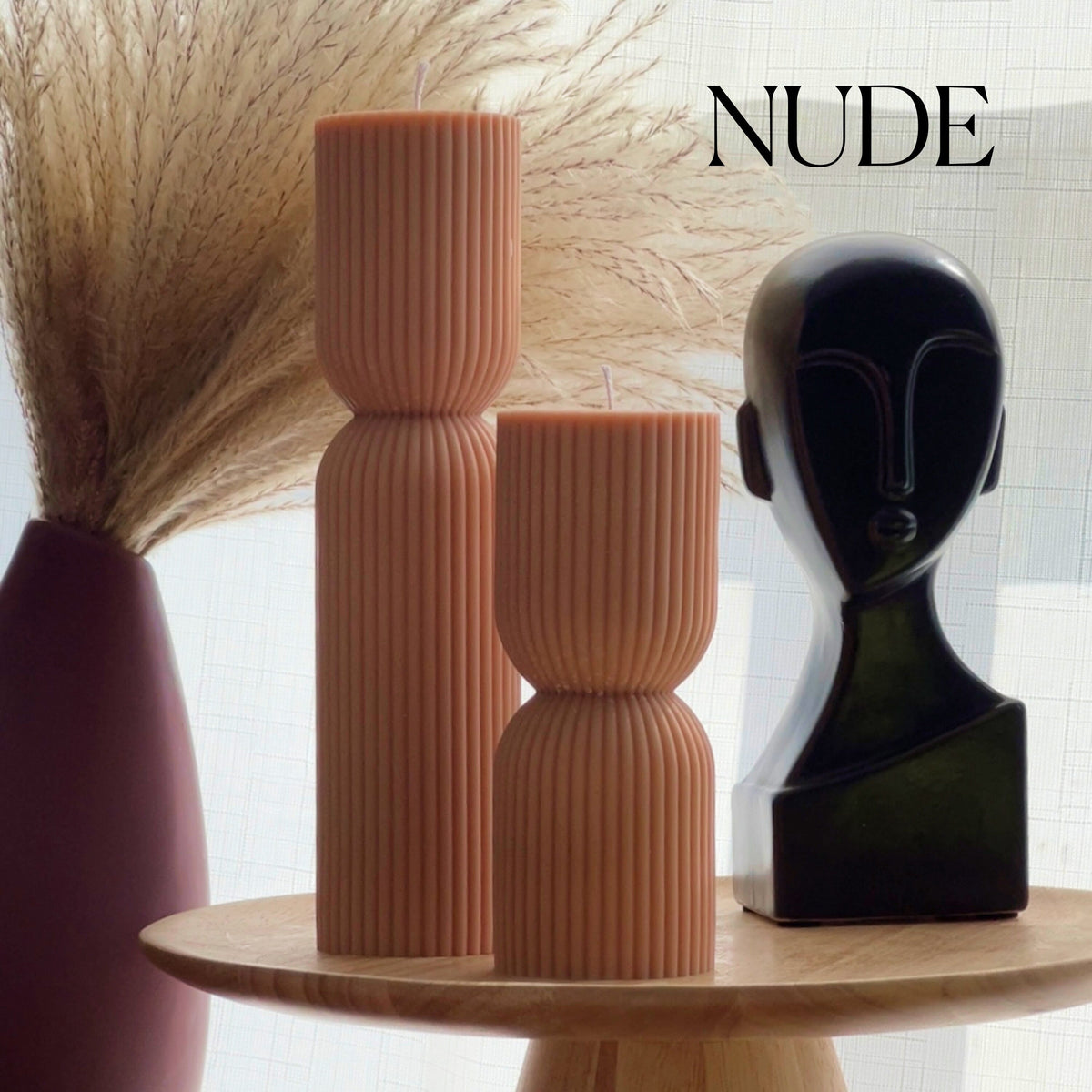 Ribbed Hourglass Pillar Candle: Sculptural Soy Wax Candle-2