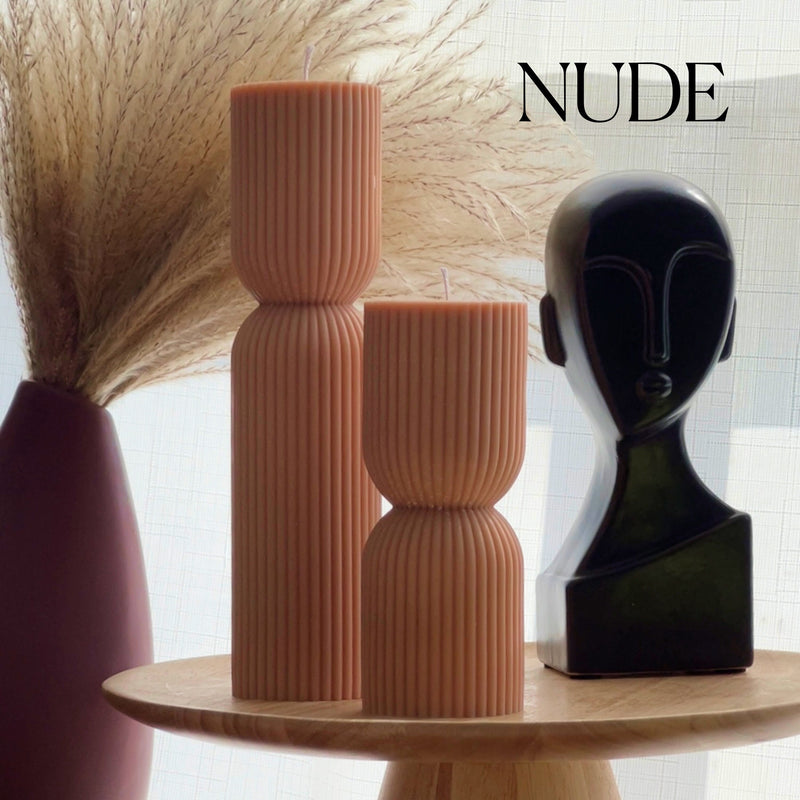Ribbed Hourglass Pillar Candle: Sculptural Soy Wax Candle-2