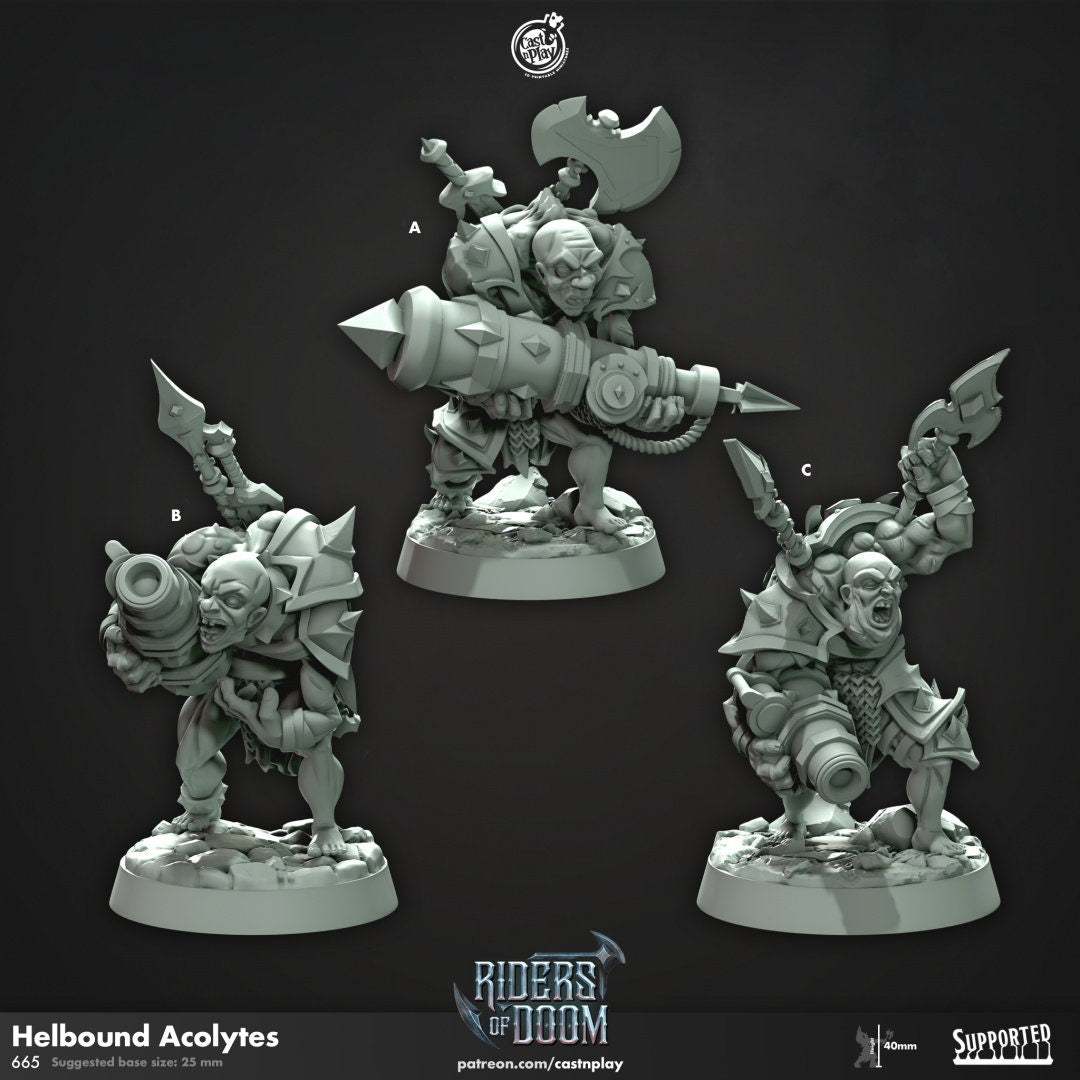 Hellbound Acolyte - dnd miniature - Cast N Play Riders of Doom - Wargaming, Human, Cannon, Artillery, Fighter, Undead, Barbarian, Chaos-1
