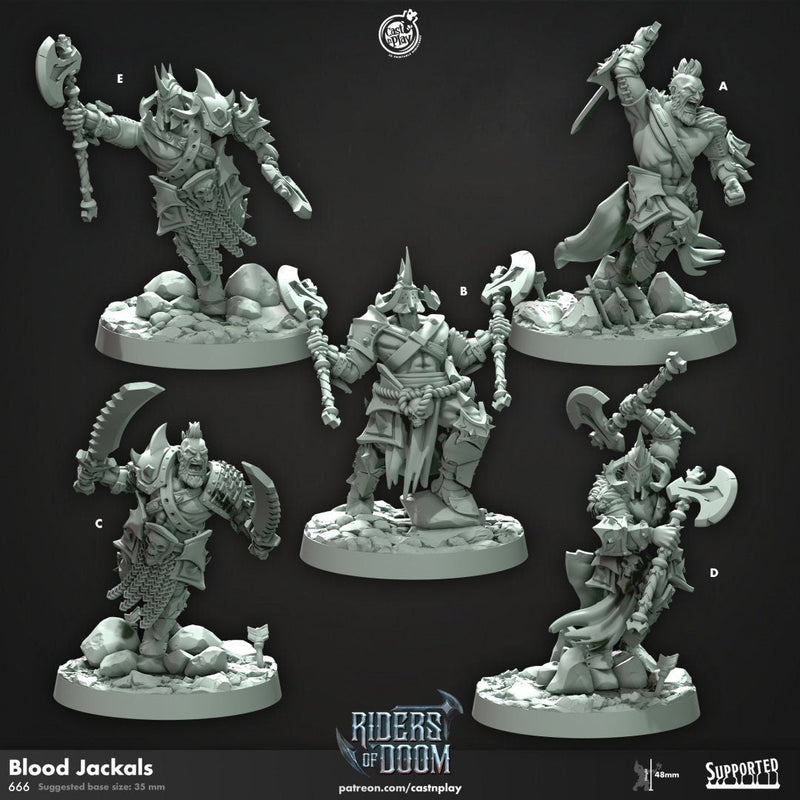 Blood Jackals - dnd miniature - Cast N Play Riders of Doom - Wargaming, Human, Male, Fighter, Barbarian, Chaos, Evil, Undead, Melee-1