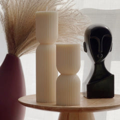 Ribbed Hourglass Pillar Candle: Sculptural Soy Wax Candle-1