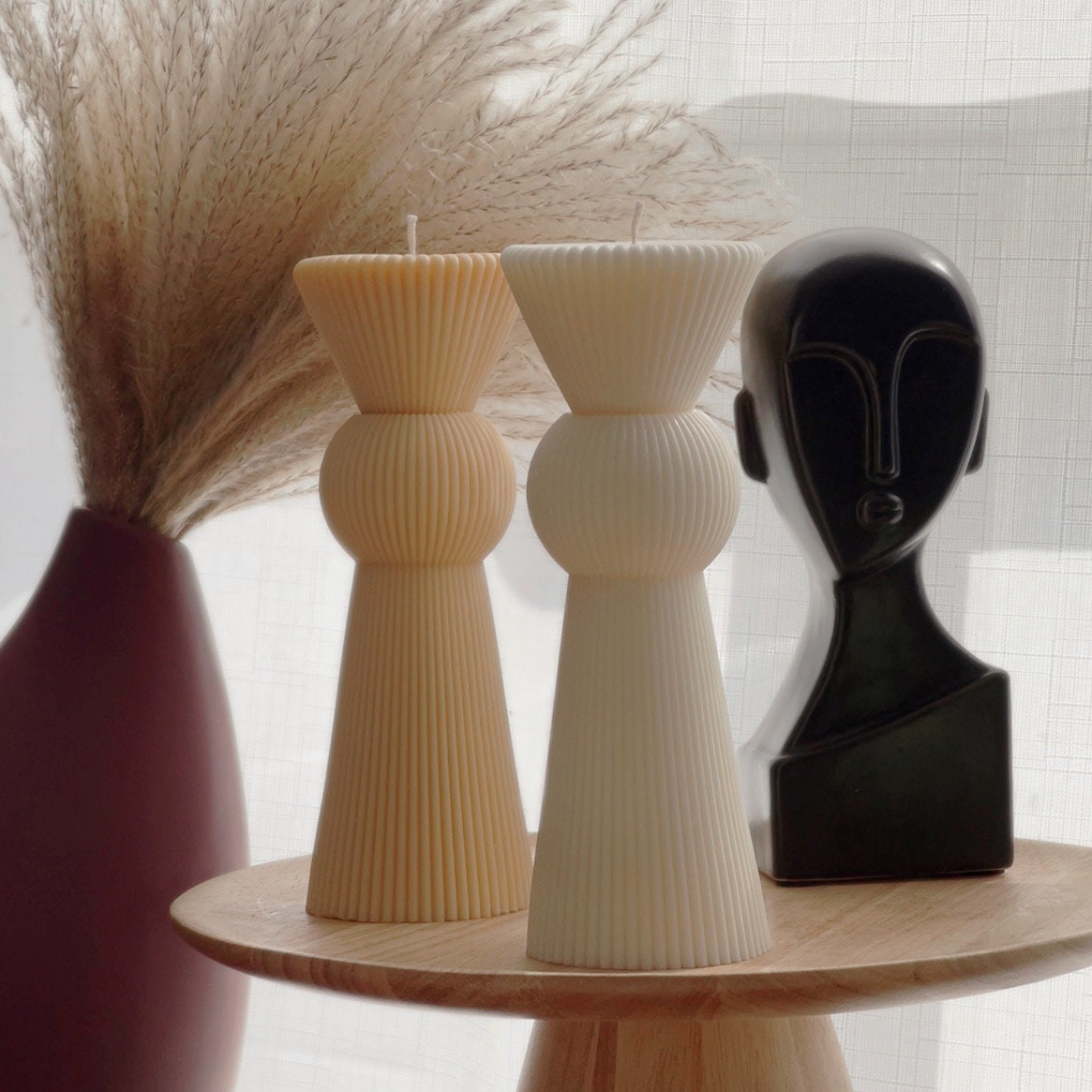 Ribbed Soy Wax Pillar Candle: Chess Figure, Home Decor-1