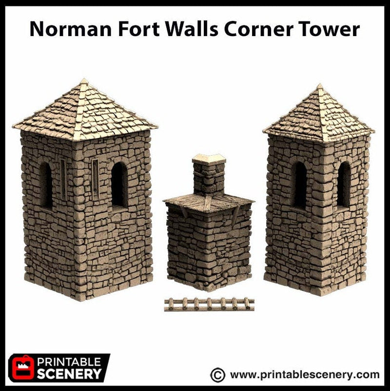 Norman Fort Walls - Corner Towers - King and Country, DnD, Pathfinder, 15mm, 28mm, 32mm, wargaming terrain, scatter scenery D&D castle-6