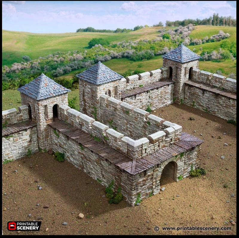Norman Fort Walls - Corner Towers - King and Country, DnD, Pathfinder, 15mm, 28mm, 32mm, wargaming terrain, scatter scenery D&D castle-3