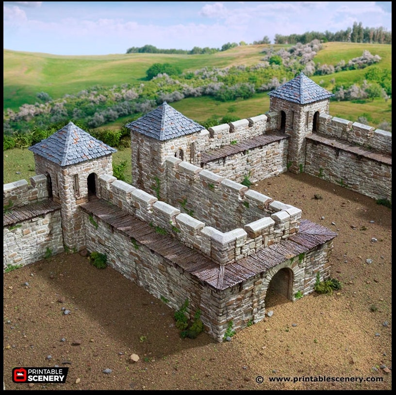 Norman Fort Walls - Corner Towers - King and Country, DnD, Pathfinder, 15mm, 28mm, 32mm, wargaming terrain, scatter scenery D&D castle-3