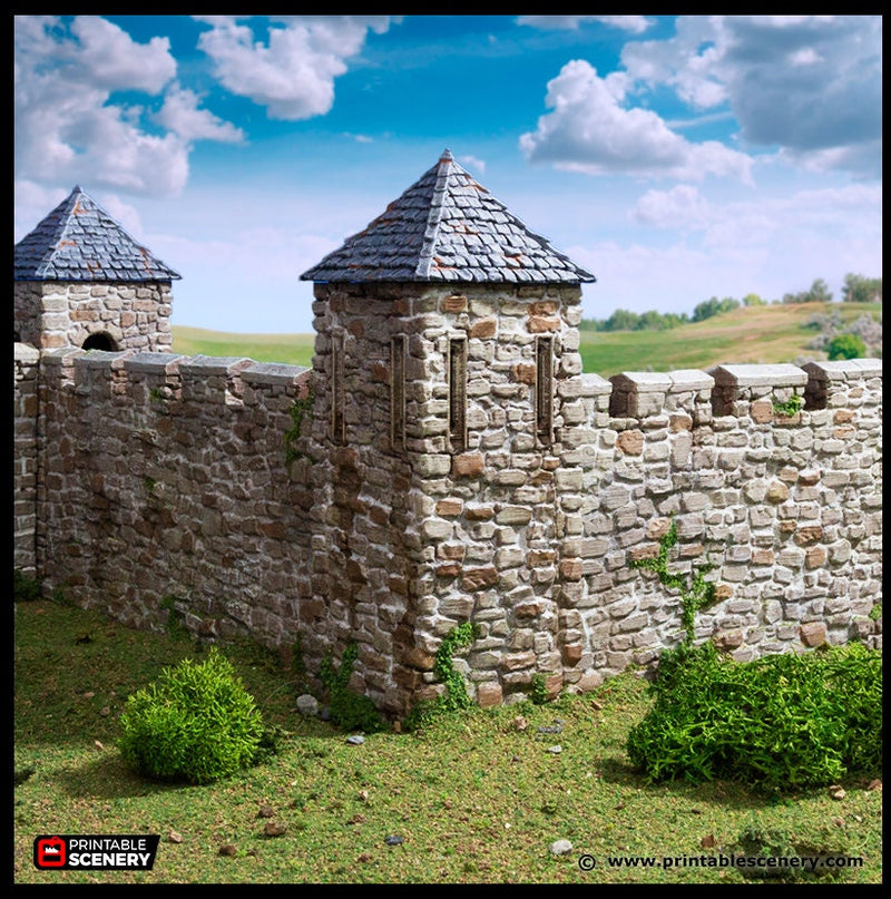Norman Fort Walls - Corner Towers - King and Country, DnD, Pathfinder, 15mm, 28mm, 32mm, wargaming terrain, scatter scenery D&D castle-5