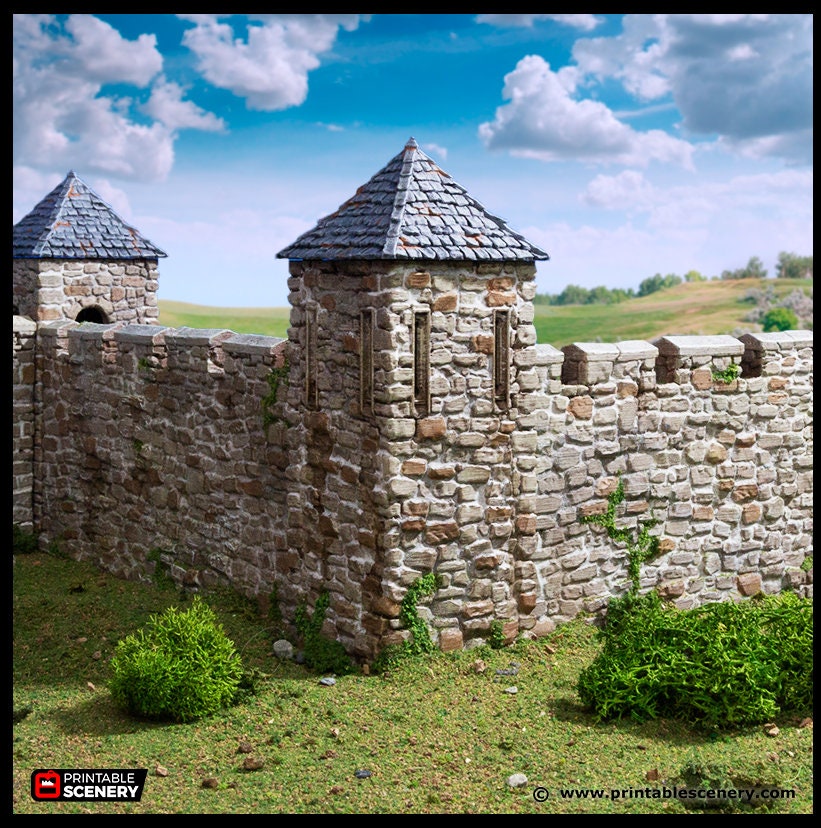 Norman Fort Walls - Corner Towers - King and Country, DnD, Pathfinder, 15mm, 28mm, 32mm, wargaming terrain, scatter scenery D&D castle-5