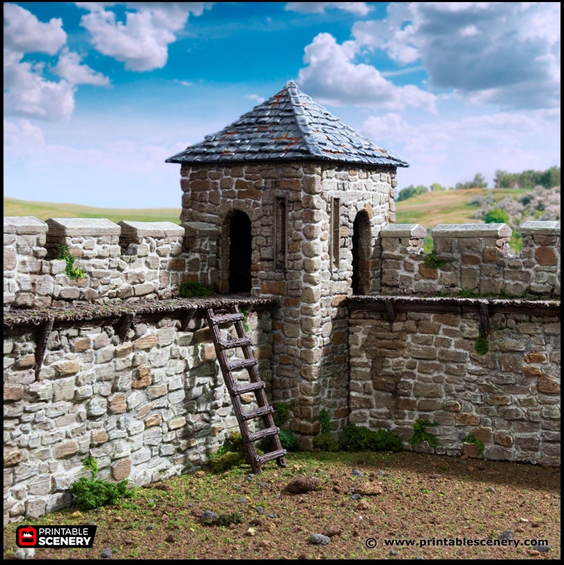 Norman Fort Walls - Corner Towers - King and Country, DnD, Pathfinder, 15mm, 28mm, 32mm, wargaming terrain, scatter scenery D&D castle-2