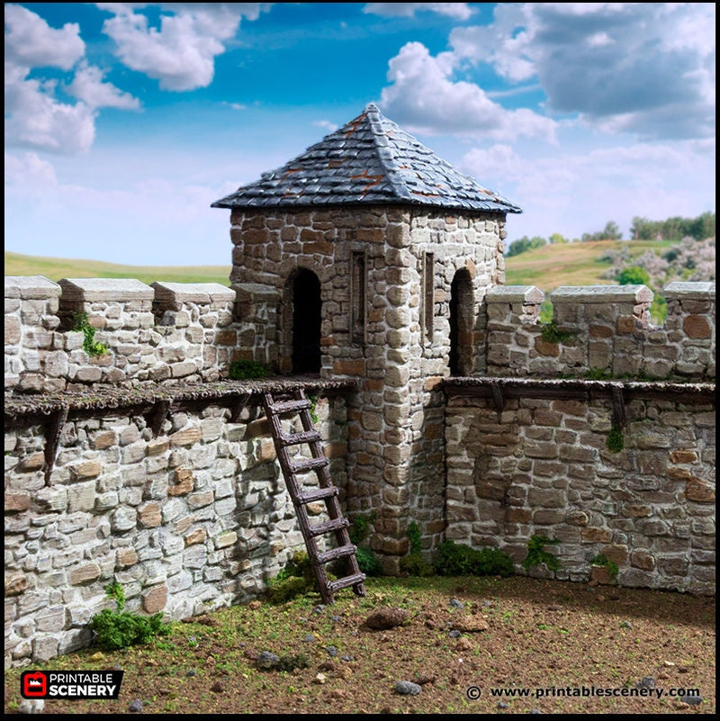 Norman Fort Walls - Corner Towers - King and Country, DnD, Pathfinder, 15mm, 28mm, 32mm, wargaming terrain, scatter scenery D&D castle-2