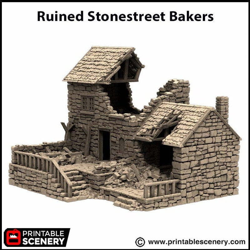 Ruined Stonestreet Bakers - King and Country, DnD, Pathfinder, 15mm, 28mm, 32mm, wargaming terrain, scatter scenery D&D medieval village-2