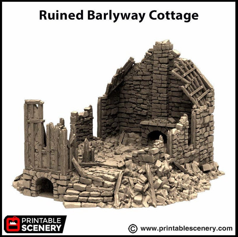 Ruined Barleyway Cottage - King and Country, DnD, Pathfinder, 15mm, 28mm, 32mm, wargaming terrain, scatter scenery D&D medieval village-2