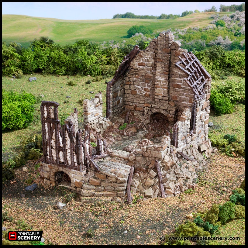 Ruined Barleyway Cottage - King and Country, DnD, Pathfinder, 15mm, 28mm, 32mm, wargaming terrain, scatter scenery D&D medieval village-4