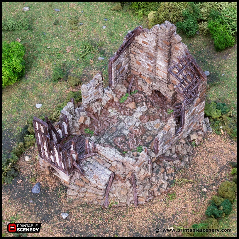 Ruined Barleyway Cottage - King and Country, DnD, Pathfinder, 15mm, 28mm, 32mm, wargaming terrain, scatter scenery D&D medieval village-3