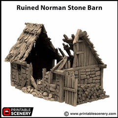 Ruined Norman Stone Barn - King and Country, DnD, Pathfinder, 15mm, 28mm, 32mm, wargaming terrain, scatter scenery D&D farm, fields, village-2