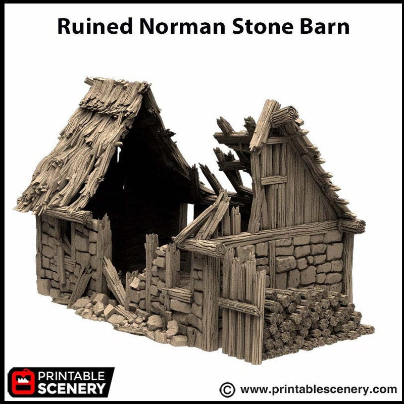 Ruined Norman Stone Barn - King and Country, DnD, Pathfinder, 15mm, 28mm, 32mm, wargaming terrain, scatter scenery D&D farm, fields, village-2