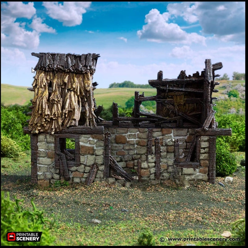 Ruined Norman Stone Barn - King and Country, DnD, Pathfinder, 15mm, 28mm, 32mm, wargaming terrain, scatter scenery D&D farm, fields, village-6