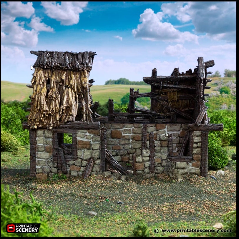 Ruined Norman Stone Barn - King and Country, DnD, Pathfinder, 15mm, 28mm, 32mm, wargaming terrain, scatter scenery D&D farm, fields, village-6