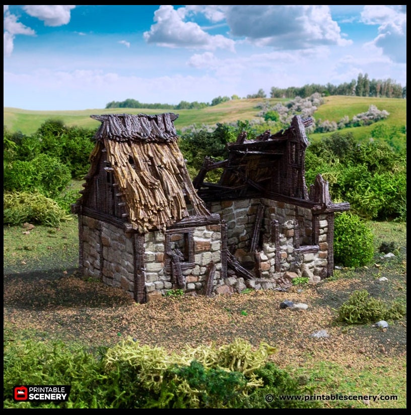 Ruined Norman Stone Barn - King and Country, DnD, Pathfinder, 15mm, 28mm, 32mm, wargaming terrain, scatter scenery D&D farm, fields, village-4