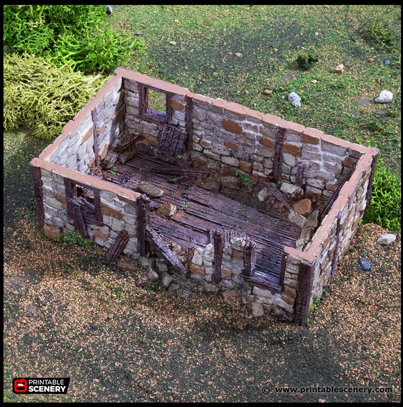 Ruined Norman Stone Barn - King and Country, DnD, Pathfinder, 15mm, 28mm, 32mm, wargaming terrain, scatter scenery D&D farm, fields, village-3
