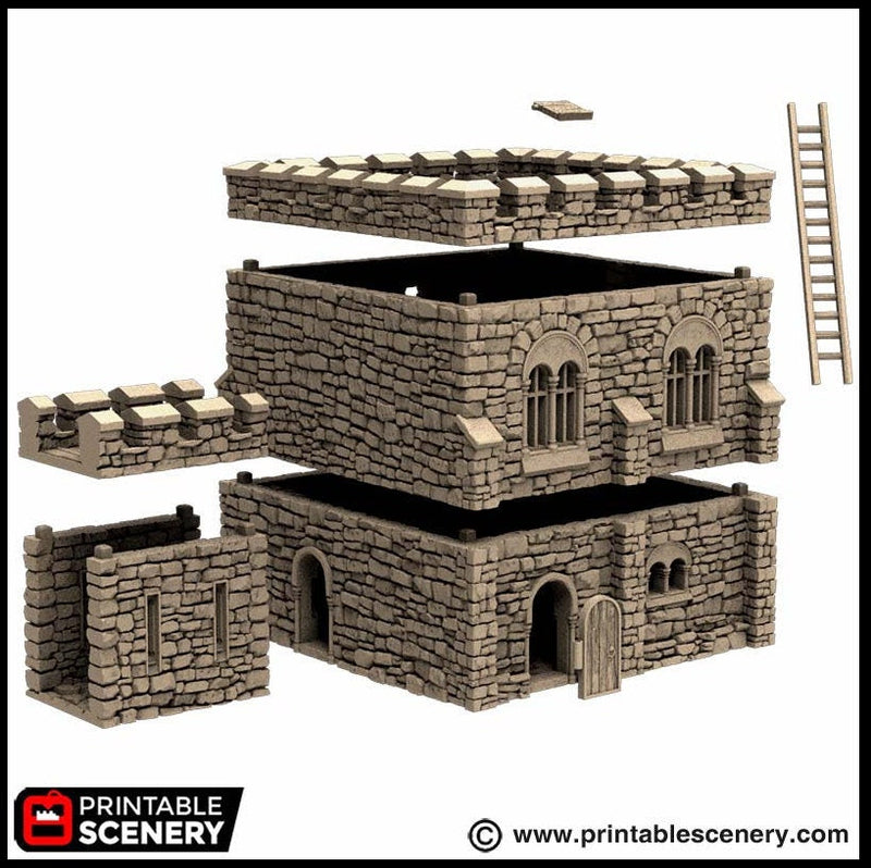 Norman Square Keep - King and Country, DnD, Pathfinder, 15mm, 28mm, 32mm, wargaming terrain, scenery D&D fort, base, castle, stone, medieval-2