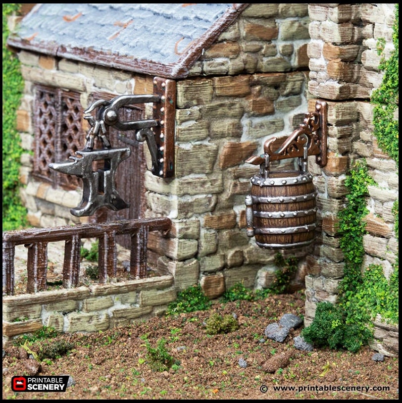 Town Trade Signs - King and Country, DnD, Pathfinder, 15mm, 28mm, 32mm, wargaming terrain, scenery D&D shop, merchant, smithy, farm, inn-6