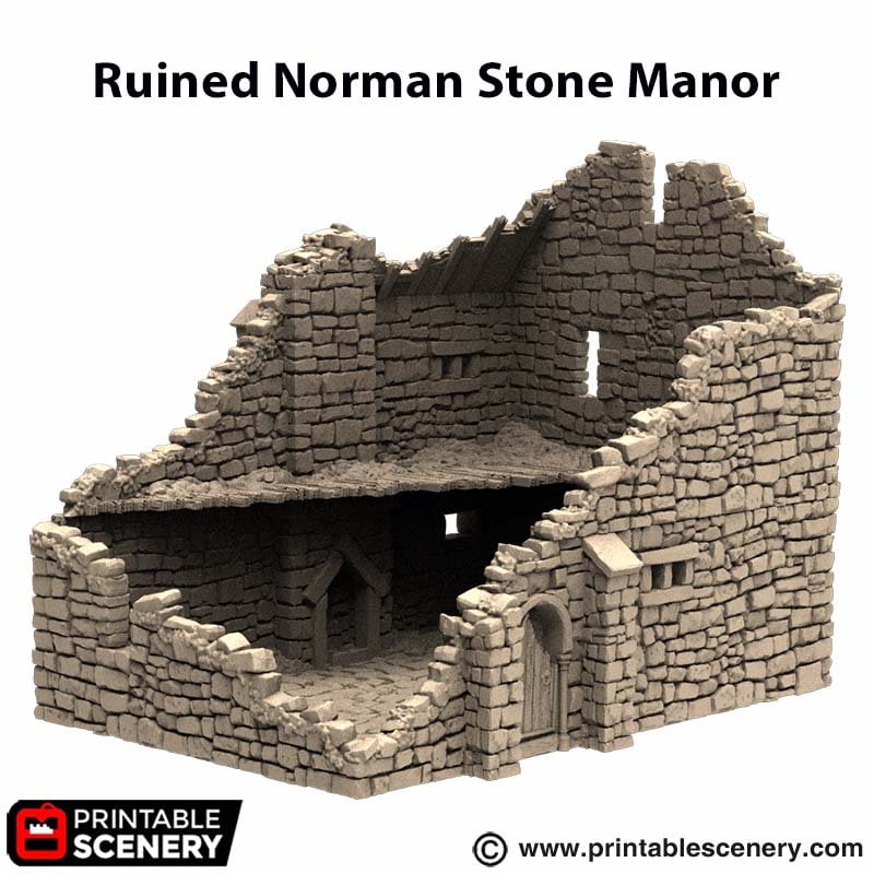 Ruined Norman Stone Manor - King and Country, DnD, Pathfinder, 15mm, 28mm, 32mm, wargaming terrain, scenery D&D, medieval village, castle-2