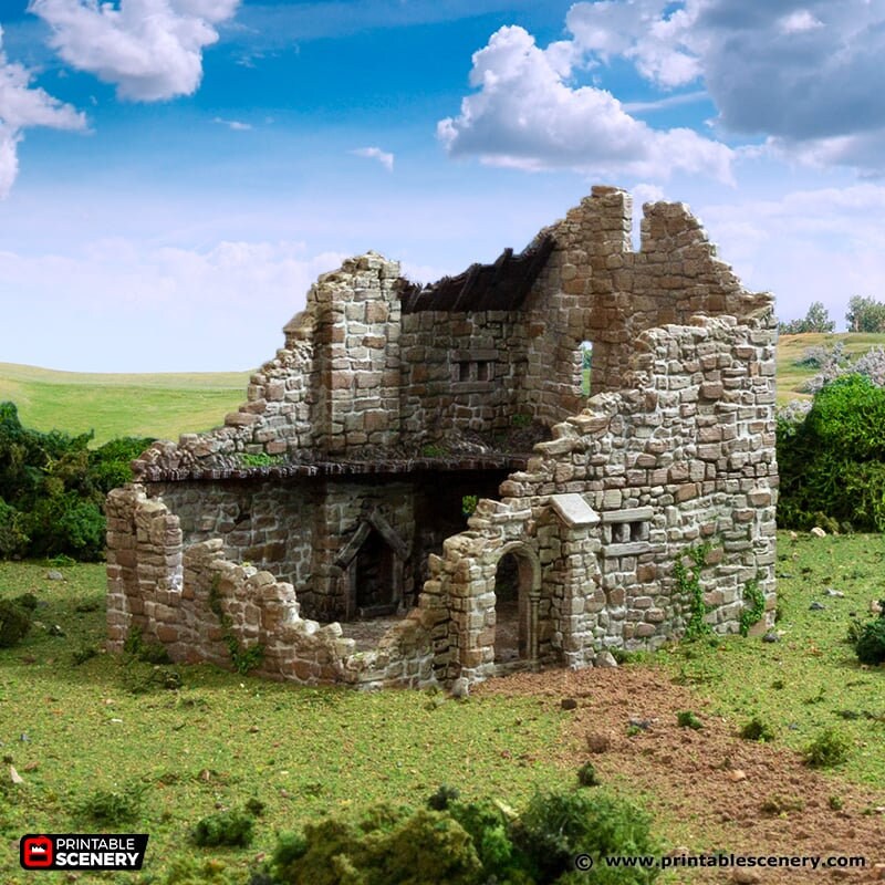 Ruined Norman Stone Manor - King and Country, DnD, Pathfinder, 15mm, 28mm, 32mm, wargaming terrain, scenery D&D, medieval village, castle-1