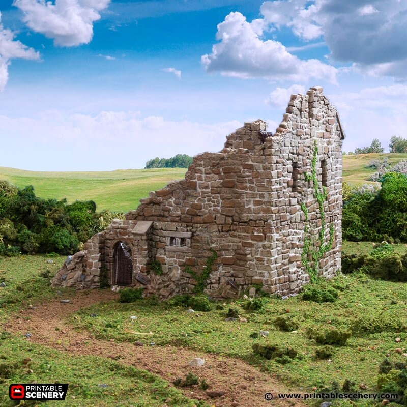 Ruined Norman Stone Manor - King and Country, DnD, Pathfinder, 15mm, 28mm, 32mm, wargaming terrain, scenery D&D, medieval village, castle-5