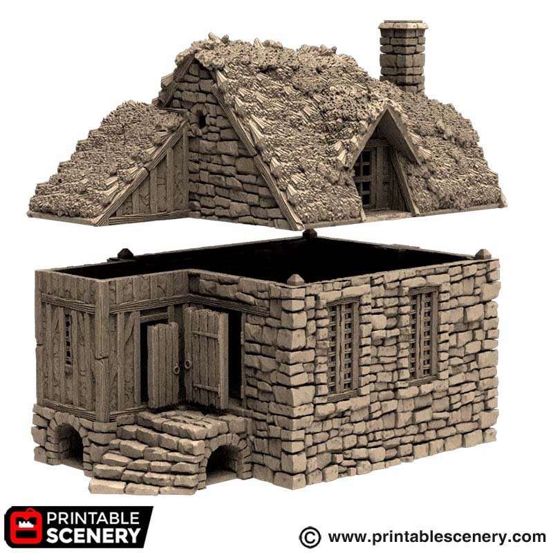 Barlyway Cottage - King and Country, DnD, Pathfinder, 15mm, 28mm, 32mm, wargaming terrain, scenery D&D, medieval village, house, home-3
