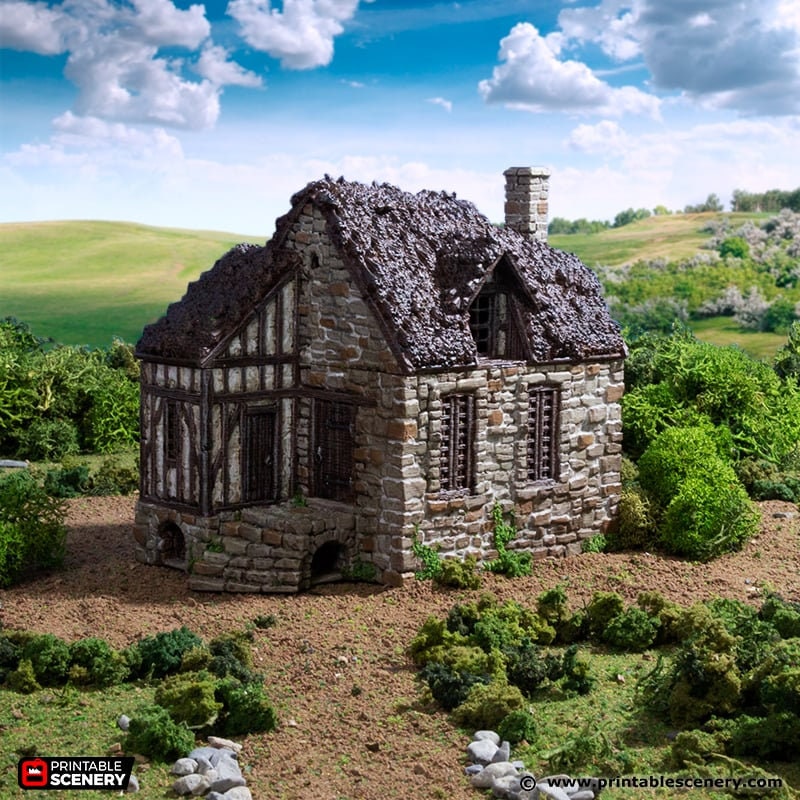 Barlyway Cottage - King and Country, DnD, Pathfinder, 15mm, 28mm, 32mm, wargaming terrain, scenery D&D, medieval village, house, home-1