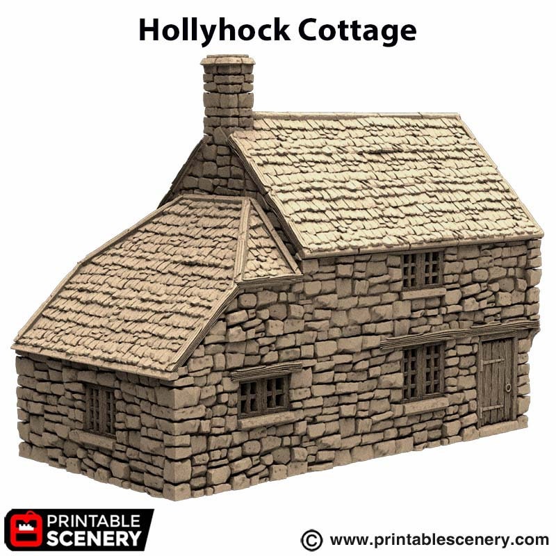 Hollyhock Cottage - King and Country, DnD, Pathfinder, 15mm, 28mm, 32mm, wargaming terrain, scenery D&D, medieval village, house, home, town-3