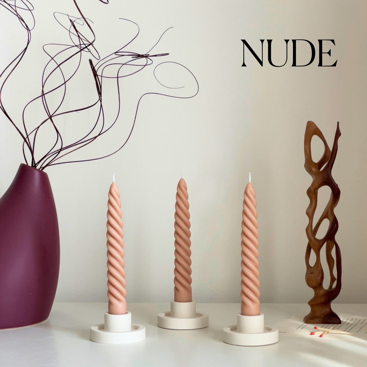 Handmade Twisted Taper Candle: Pastel Dinner Table Decor-2