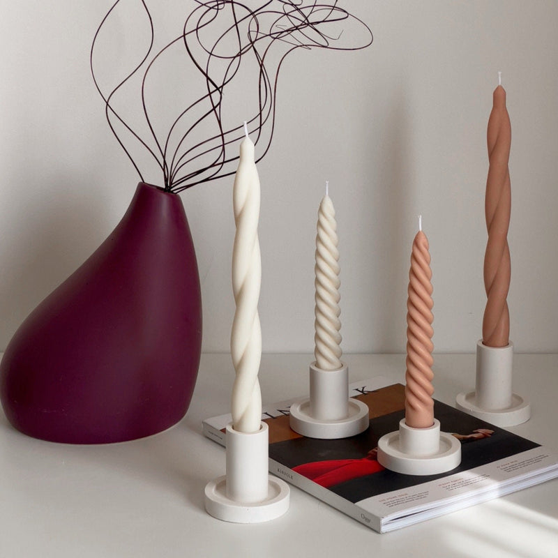 Round Jesmonite Candlestick Holder: Minimalist Table Decor-3