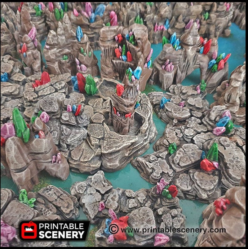 Crystal Stone Floors 7pc set | DnD Terrain Scatter Dungeon Tiles Platform Printable Scenery Fantasy Tabletop Game 3D Printed TTRPG Diorama-3