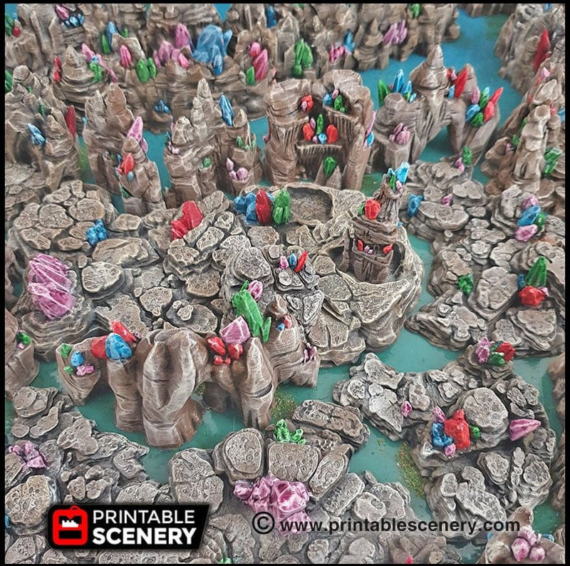 Crystal Stone Floors 7pc set | DnD Terrain Scatter Dungeon Tiles Platform Printable Scenery Fantasy Tabletop Game 3D Printed TTRPG Diorama-4