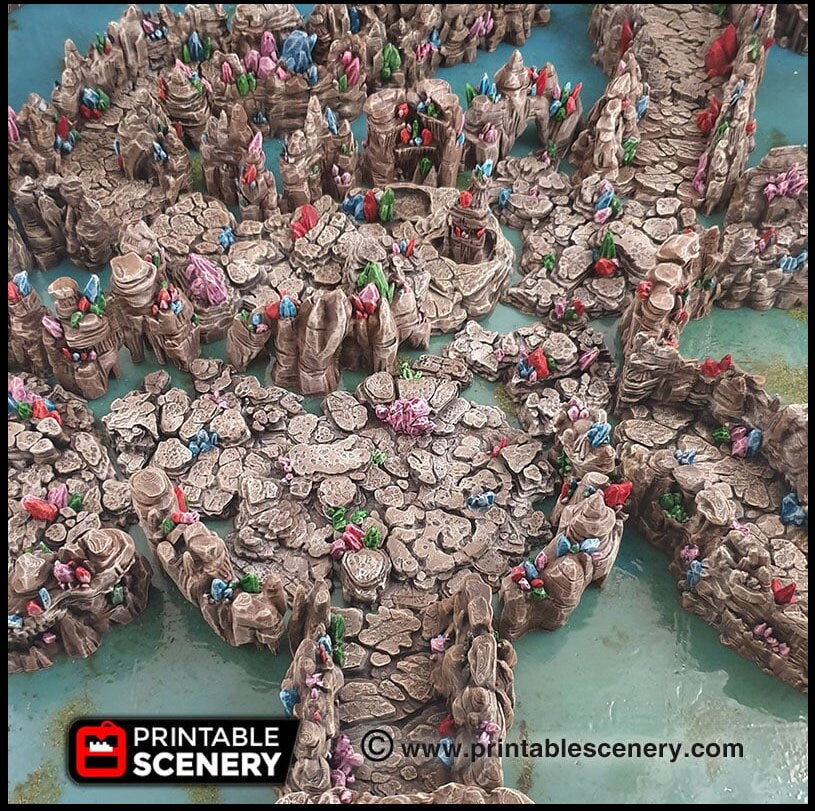 Crystal Stone Floors 7pc set | DnD Terrain Scatter Dungeon Tiles Platform Printable Scenery Fantasy Tabletop Game 3D Printed TTRPG Diorama-6