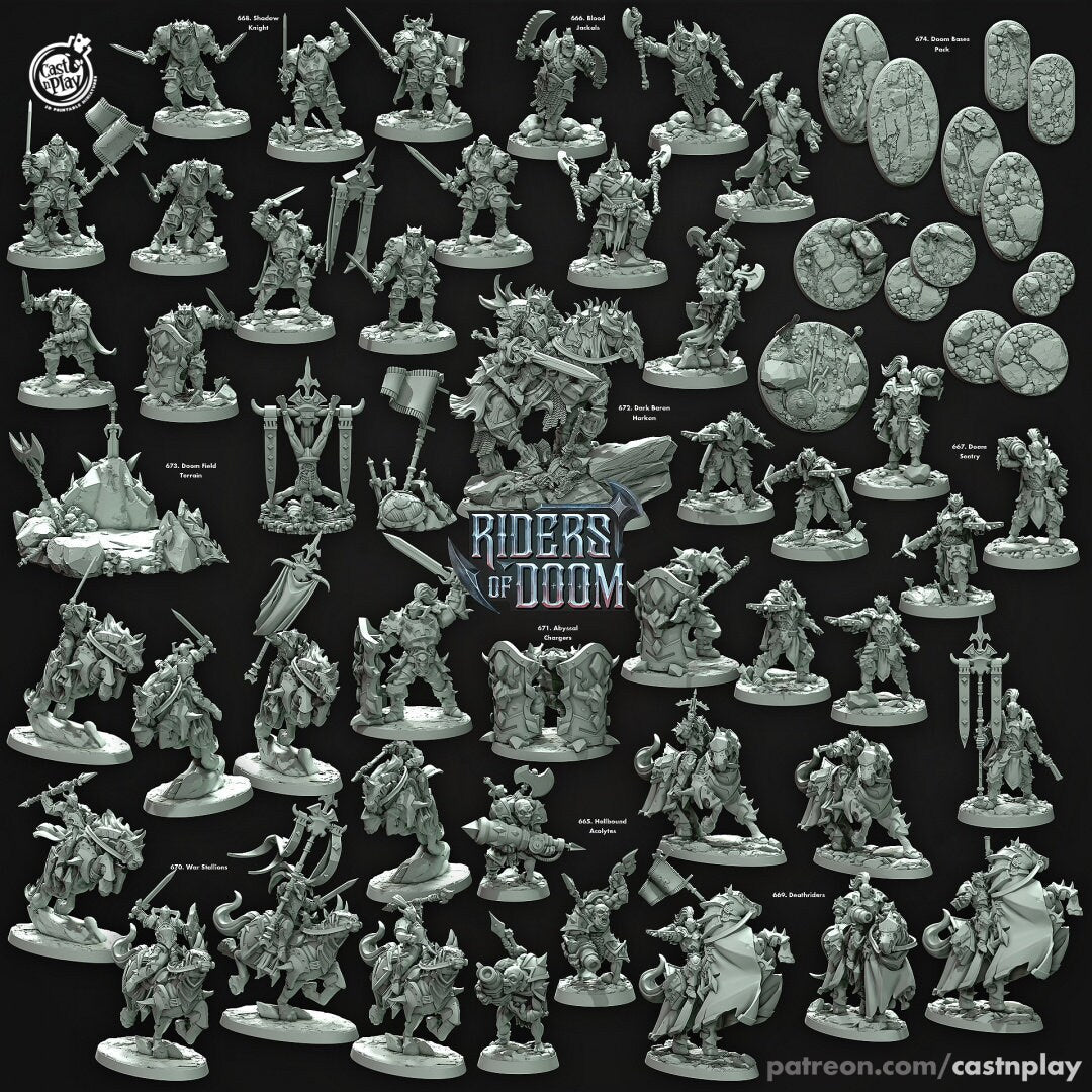 War Stallions - dnd miniature - Cast N Play Riders of Doom - Wargaming, Human, Male, Fighter, Knight, Mount, Cleric, Paladin, Evil, Horse-2
