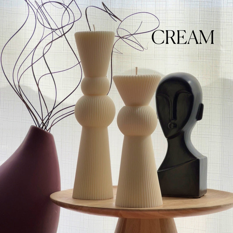 Soy Wax Chess Pillar Candle Set | Ribbed Decorative Candles-3