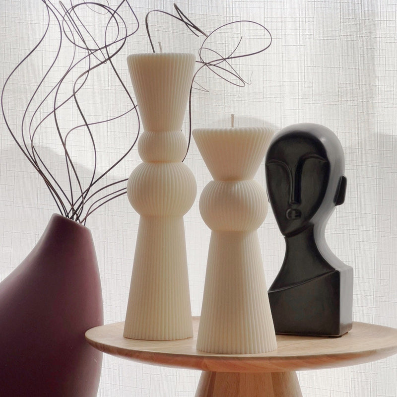 Soy Wax Chess Pillar Candle Set | Ribbed Decorative Candles-1