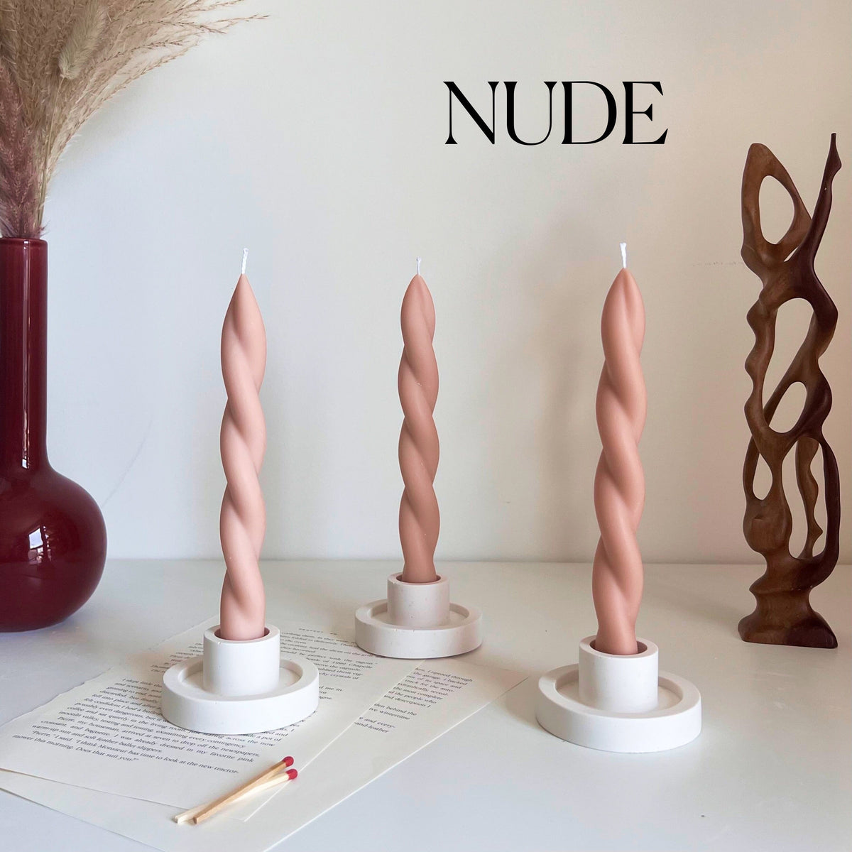 Handmade Twisted Soy Wax Taper Candle: Pastel Dinner Decor-2
