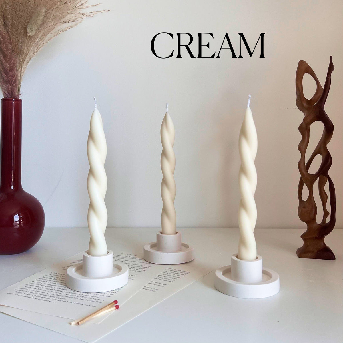 Handmade Twisted Soy Wax Taper Candle: Pastel Dinner Decor-3