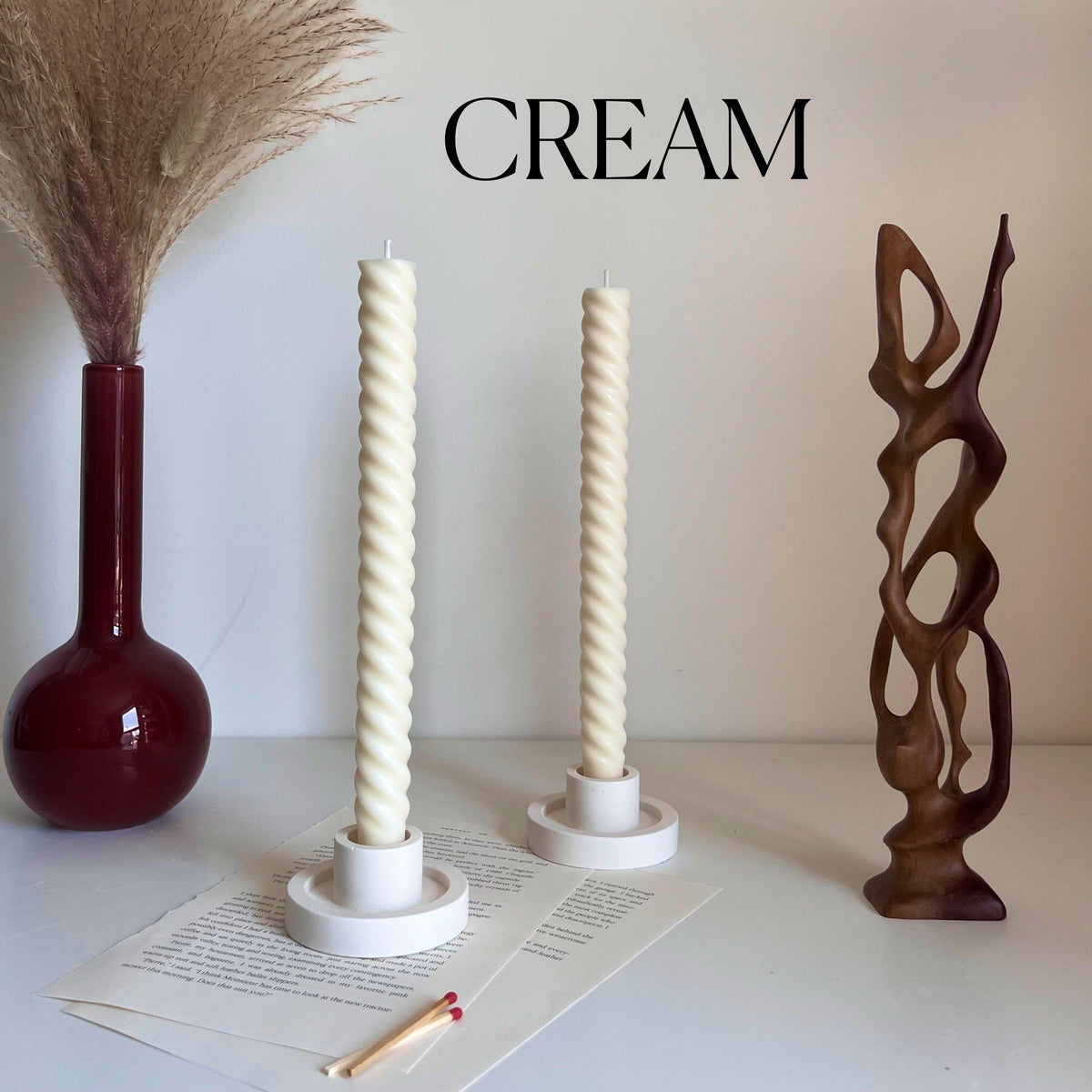 Tall Twisted Soy Wax Taper Candle: Handmade Pastel Decor-3