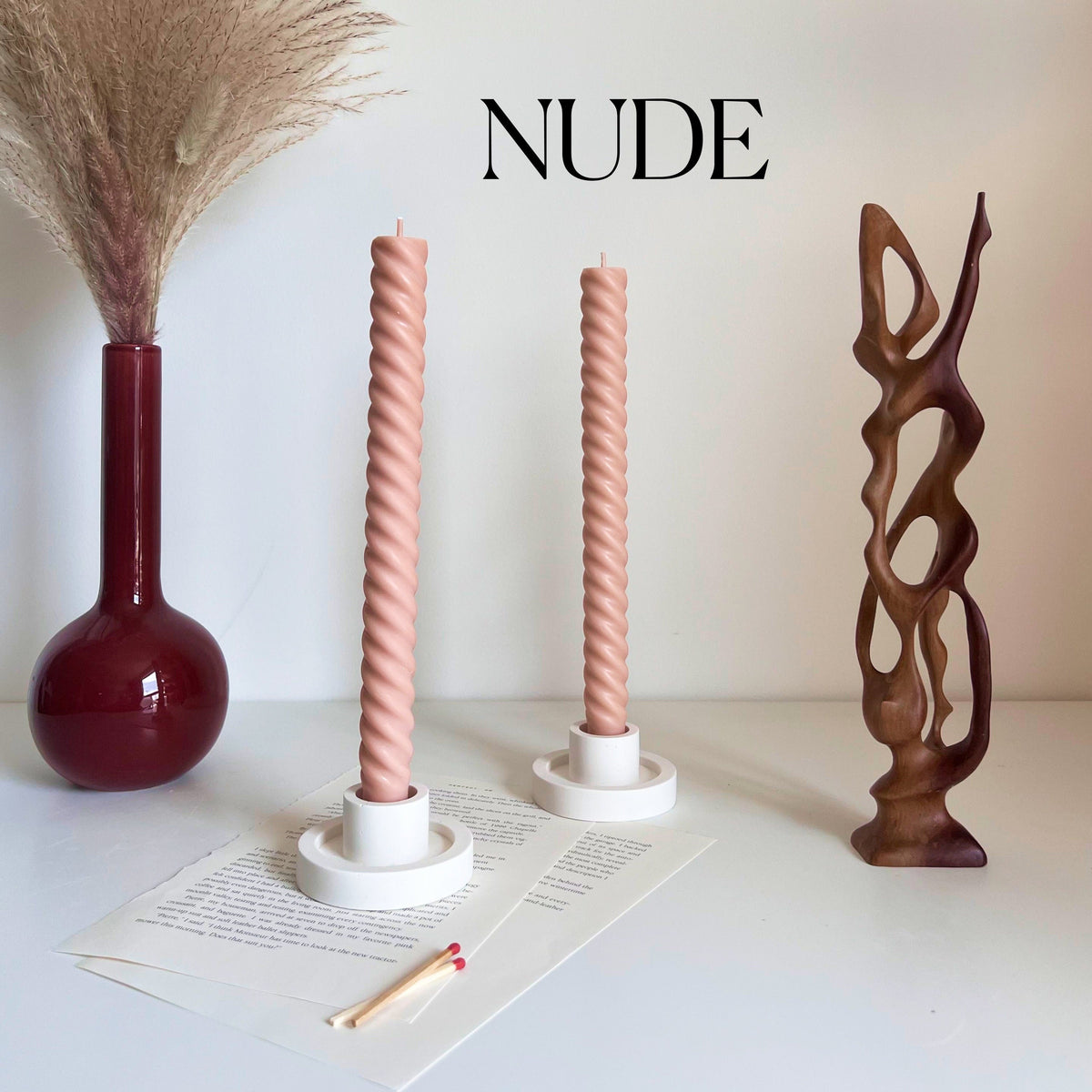 Tall Twisted Soy Wax Taper Candle: Handmade Pastel Decor-2