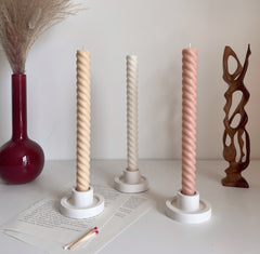 Tall Twisted Soy Wax Taper Candle: Handmade Pastel Decor-1