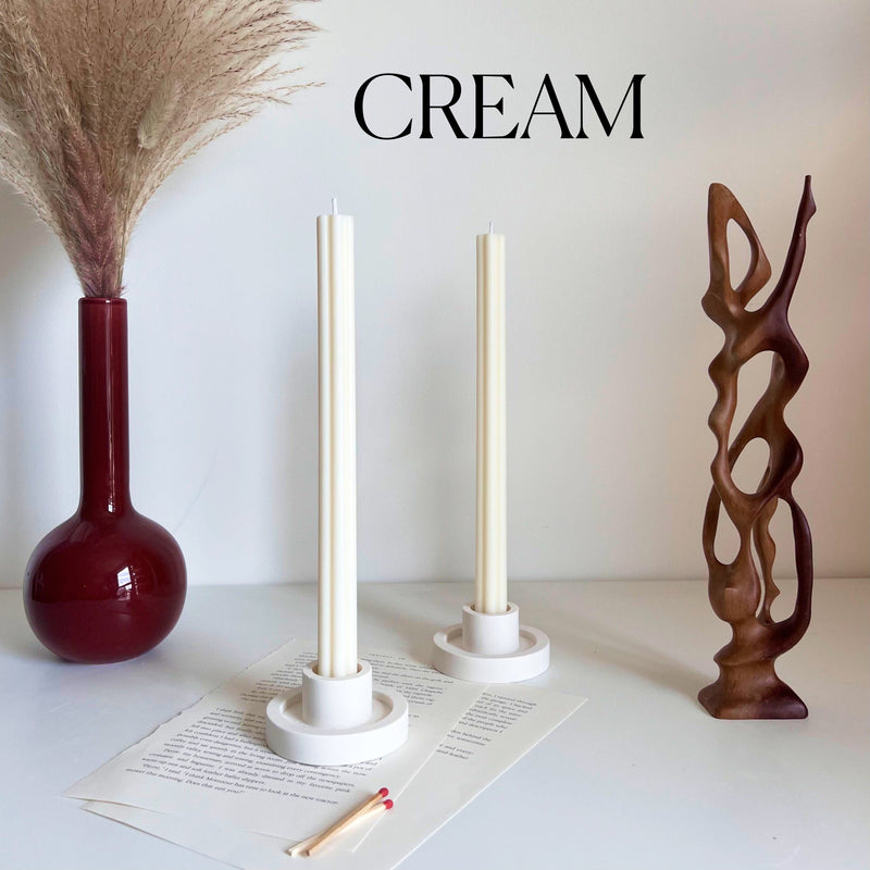 Handmade Ribbed Taper Candle: Pastel Unscented Dinner Candle-3
